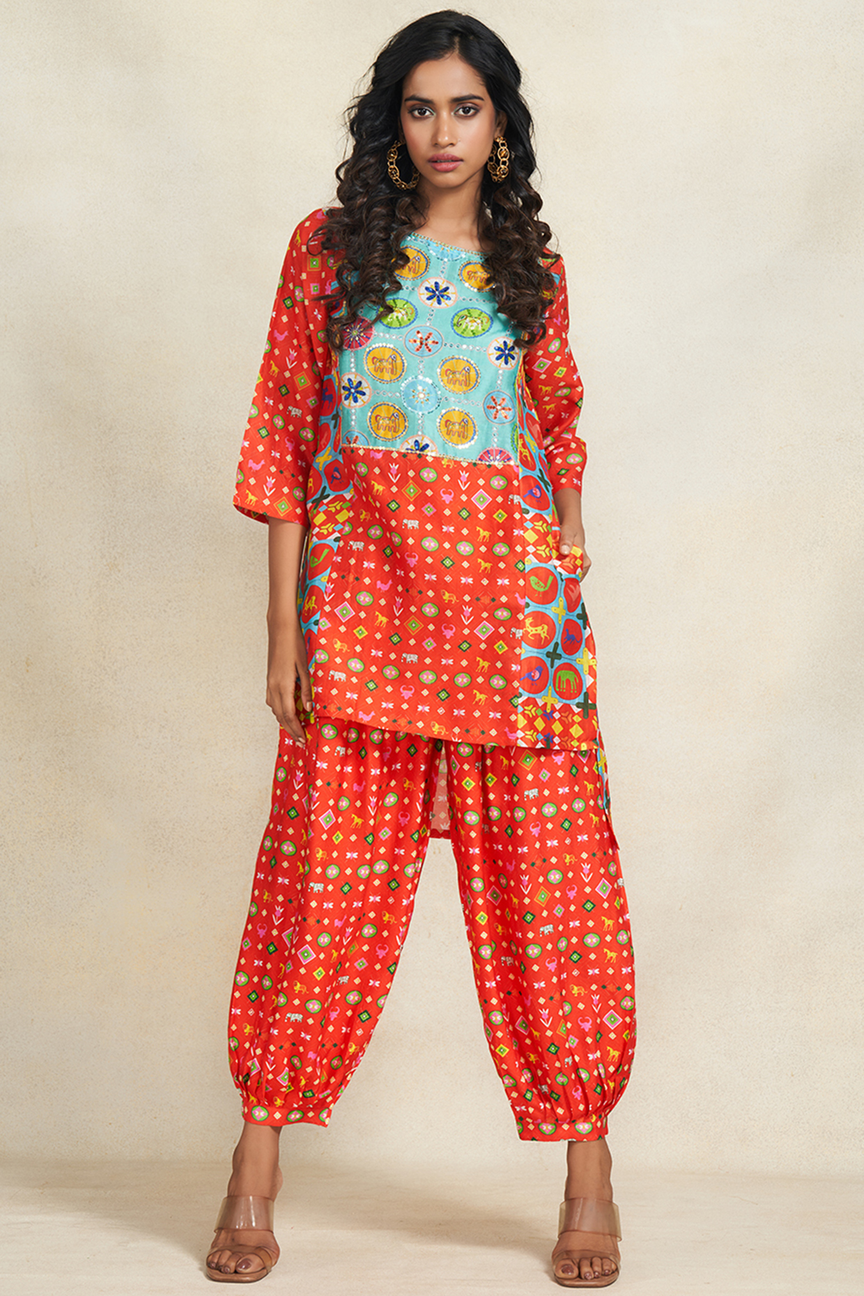 Red Chanderi Sequins Embroidered Kurta by Gulabo By Abu Sandeep at Pernia's Pop Up Shop