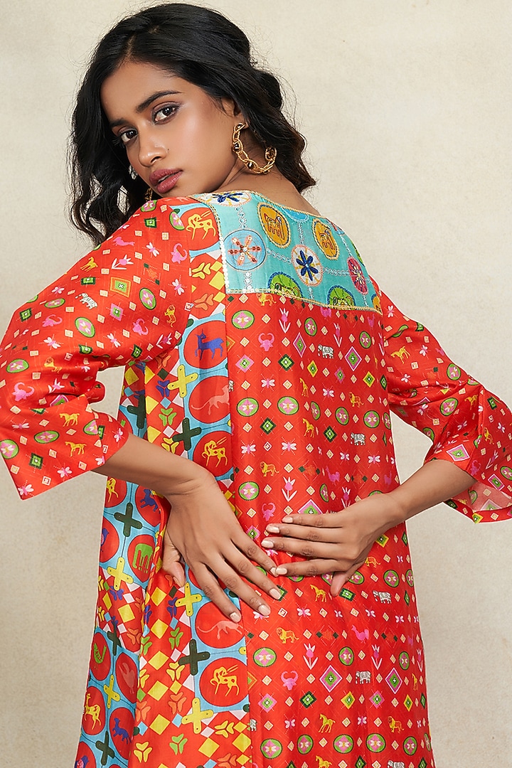 Red Chanderi Sequins Embroidered Kurta by Gulabo By Abu Sandeep at Pernia's Pop Up Shop