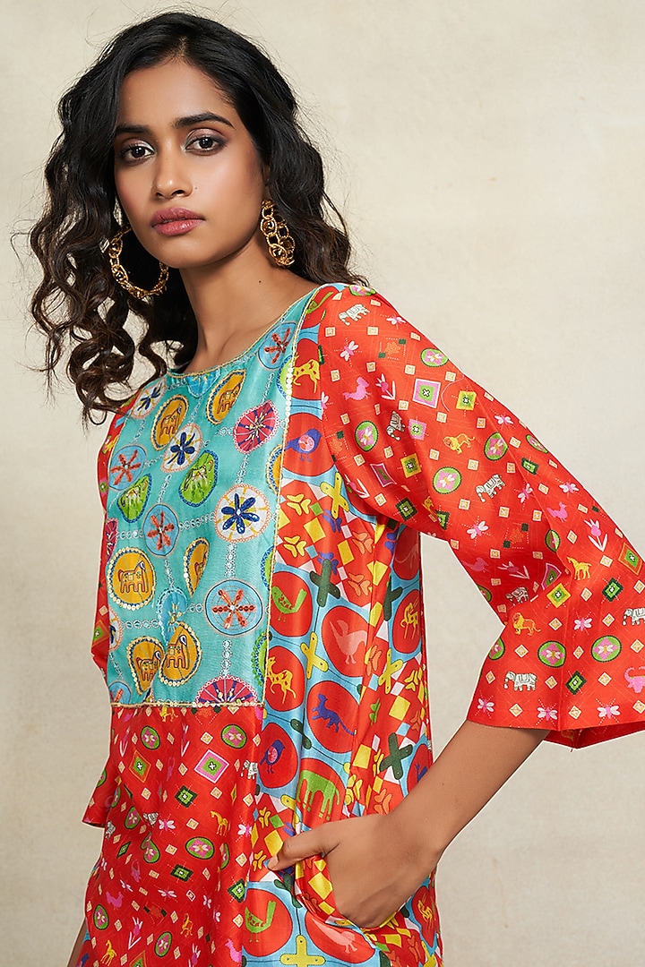 Red Chanderi Sequins Embroidered Kurta by Gulabo By Abu Sandeep at Pernia's Pop Up Shop