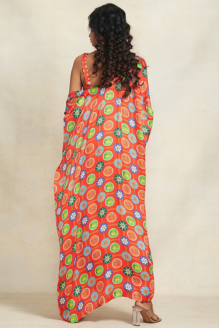 Red Modal Satin Digital Printed Overlay by Gulabo By Abu Sandeep at Pernia's Pop Up Shop