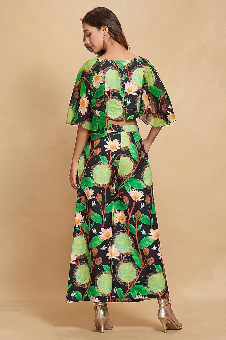 Black Linen Floral Digital Printed Top by Gulabo By Abu Sandeep at Pernia's Pop Up Shop