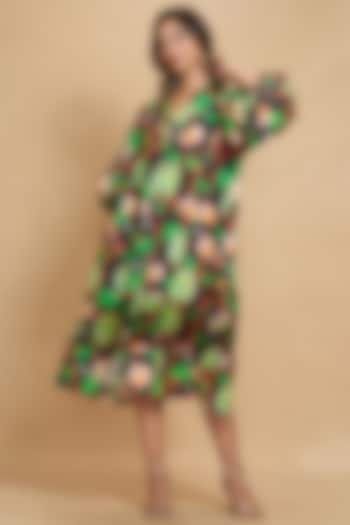 Black Linen Floral Digital Printed Knee-Length Vacation Dress by Gulabo By Abu Sandeep at Pernia's Pop Up Shop