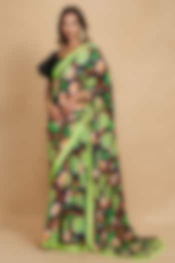 Black Chanderi Floral Digital Printed Party Wear Saree by Gulabo By Abu Sandeep at Pernia's Pop Up Shop