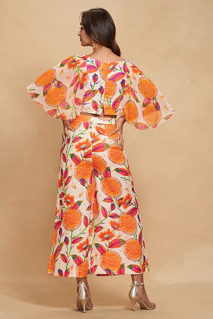 Orange Linen Floral Digital Printed Top by Gulabo By Abu Sandeep at Pernia's Pop Up Shop