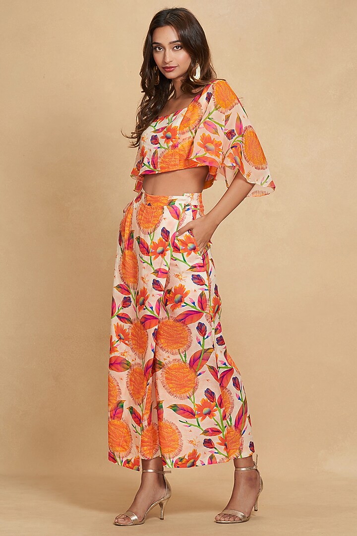 Orange Linen Floral Digital Printed Top by Gulabo By Abu Sandeep at Pernia's Pop Up Shop