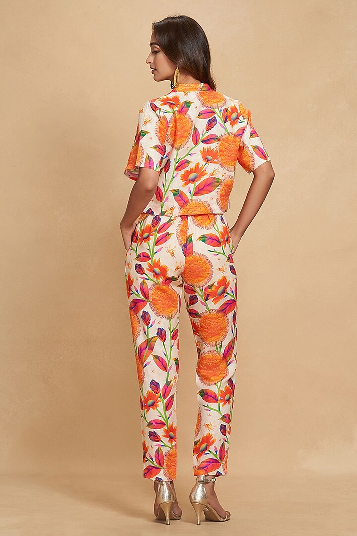 Orange Linen Kadam Printed Straight Pant by Gulabo By Abu Sandeep at Pernia's Pop Up Shop