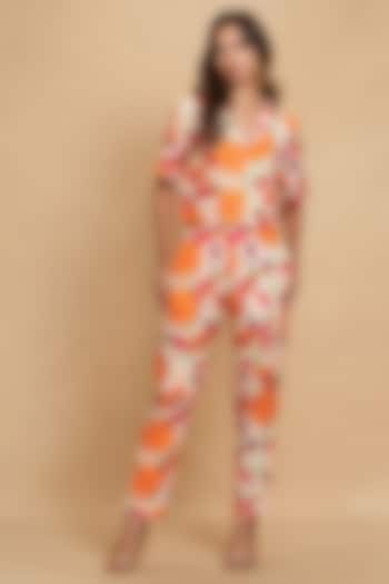 Orange Linen Floral Digital Printed Crop Shirt by Gulabo By Abu Sandeep at Pernia's Pop Up Shop