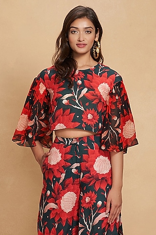 Navy Blue Linen Digital Printed Top by Gulabo By Abu Sandeep