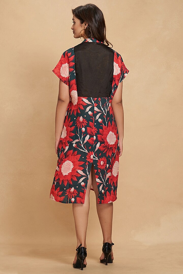 Navy Blue Linen Digital Printed Summer Dress by Gulabo By Abu Sandeep at Pernia's Pop Up Shop