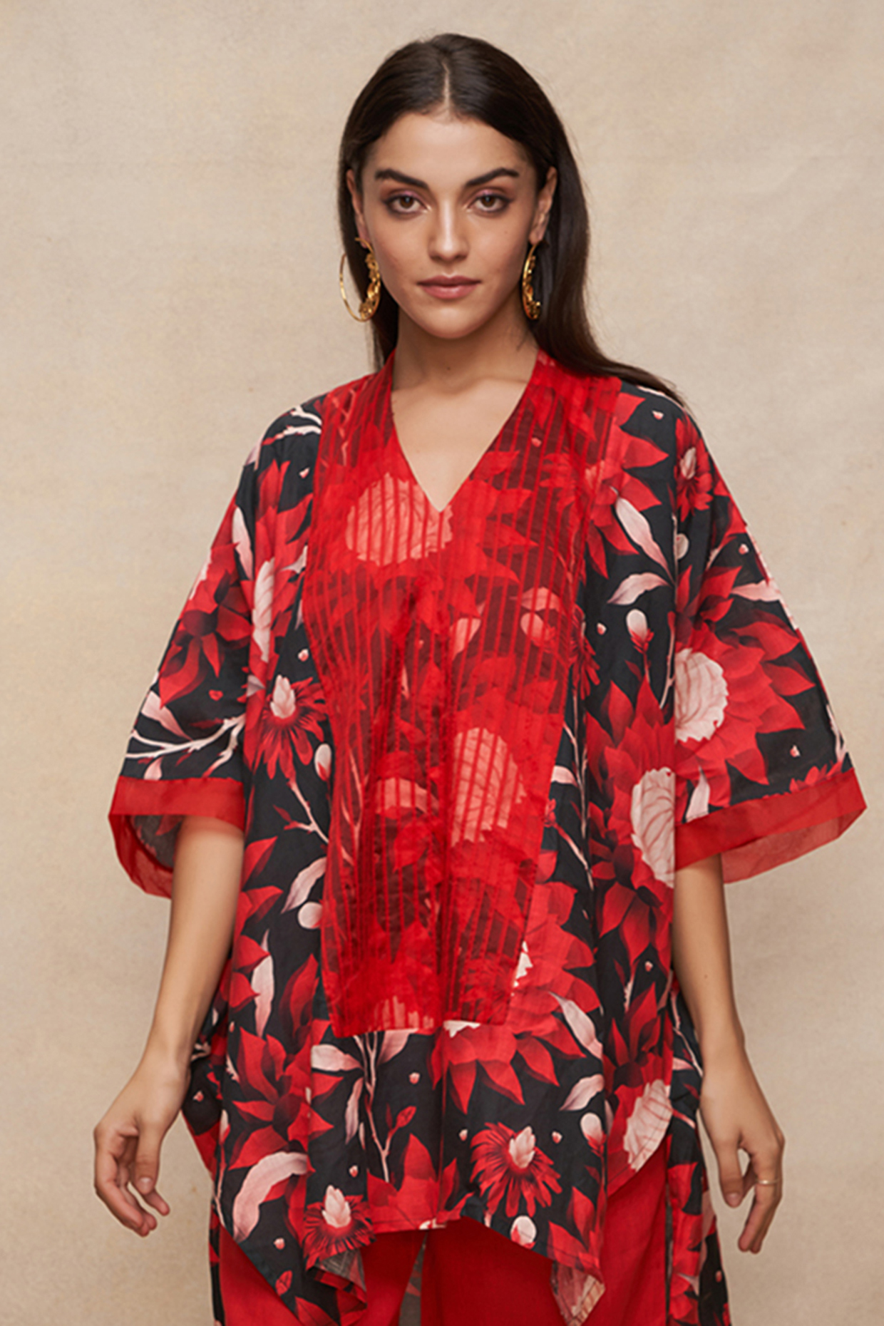 Navy Blue Linen Digital Printed Short Kaftan by Gulabo By Abu Sandeep at Pernia's Pop Up Shop