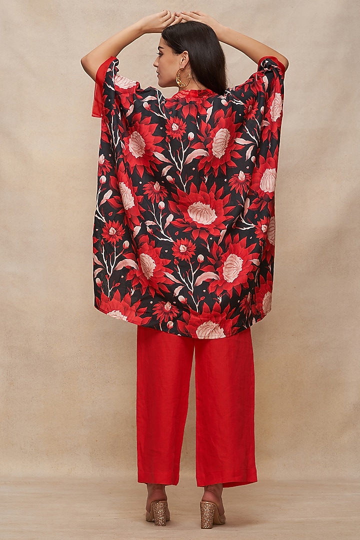 Navy Blue Linen Digital Printed Short Kaftan by Gulabo By Abu Sandeep at Pernia's Pop Up Shop
