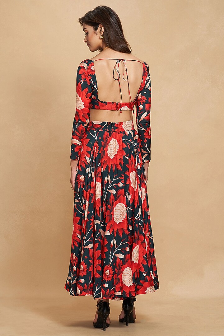 Navy Blue Viscose Digital Printed Skirt by Gulabo By Abu Sandeep at Pernia's Pop Up Shop