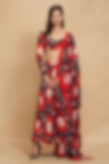 Navy Blue Organza Satin Floral Digital Printed Dupatta by Gulabo By Abu Sandeep at Pernia's Pop Up Shop