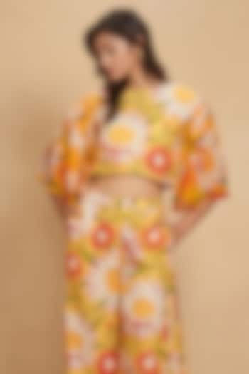 Yellow Linen Floral Digital Printed Top by Gulabo By Abu Sandeep