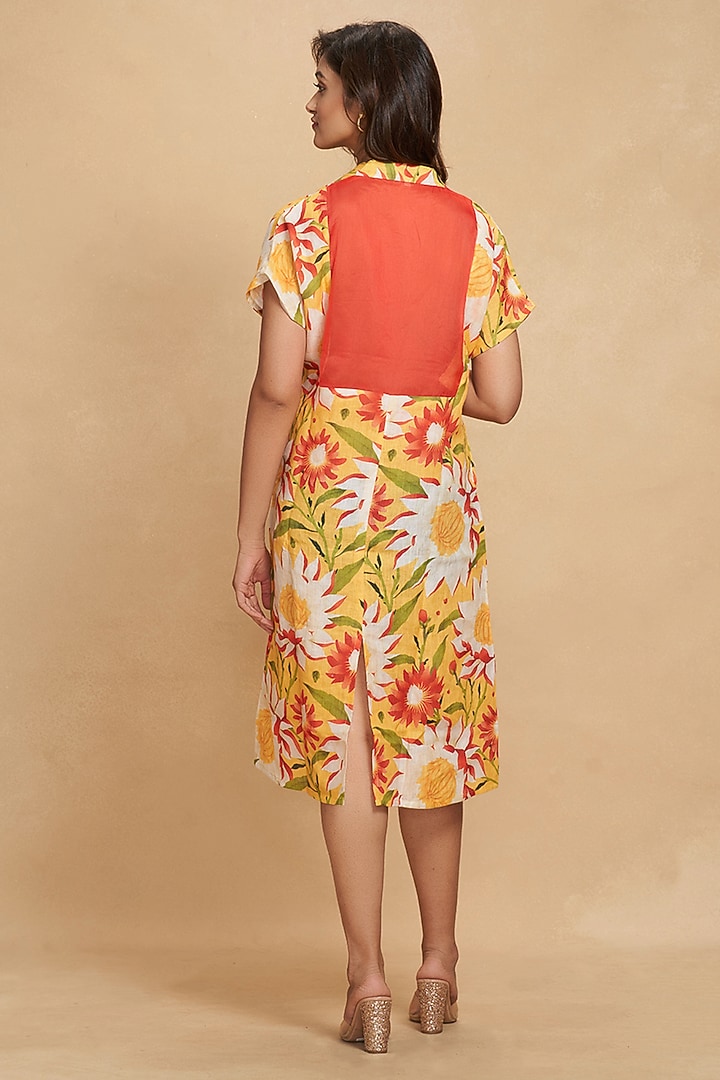 Yellow Linen Floral Digital Printed Summer Dress by Gulabo By Abu Sandeep at Pernia's Pop Up Shop