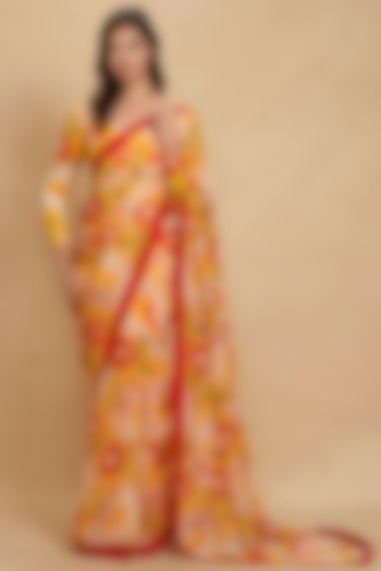 Yellow Chanderi Floral Digital Printed Party Wear Saree by Gulabo By Abu Sandeep at Pernia's Pop Up Shop