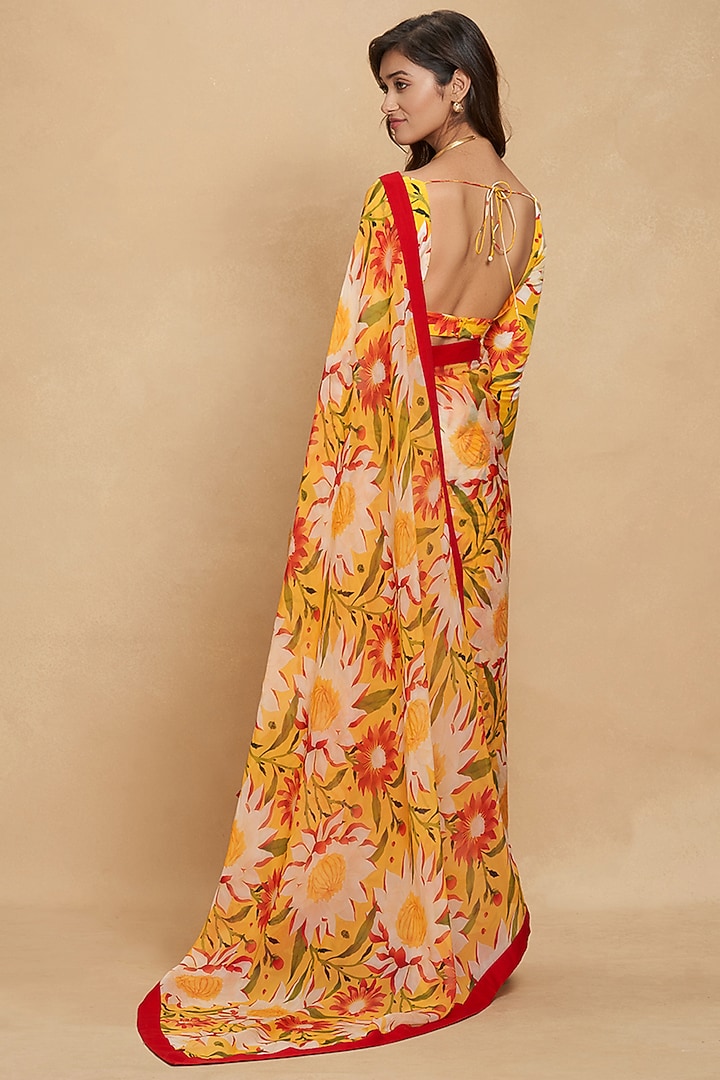 Yellow Chanderi Floral Digital Printed Party Wear Saree by Gulabo By Abu Sandeep at Pernia's Pop Up Shop