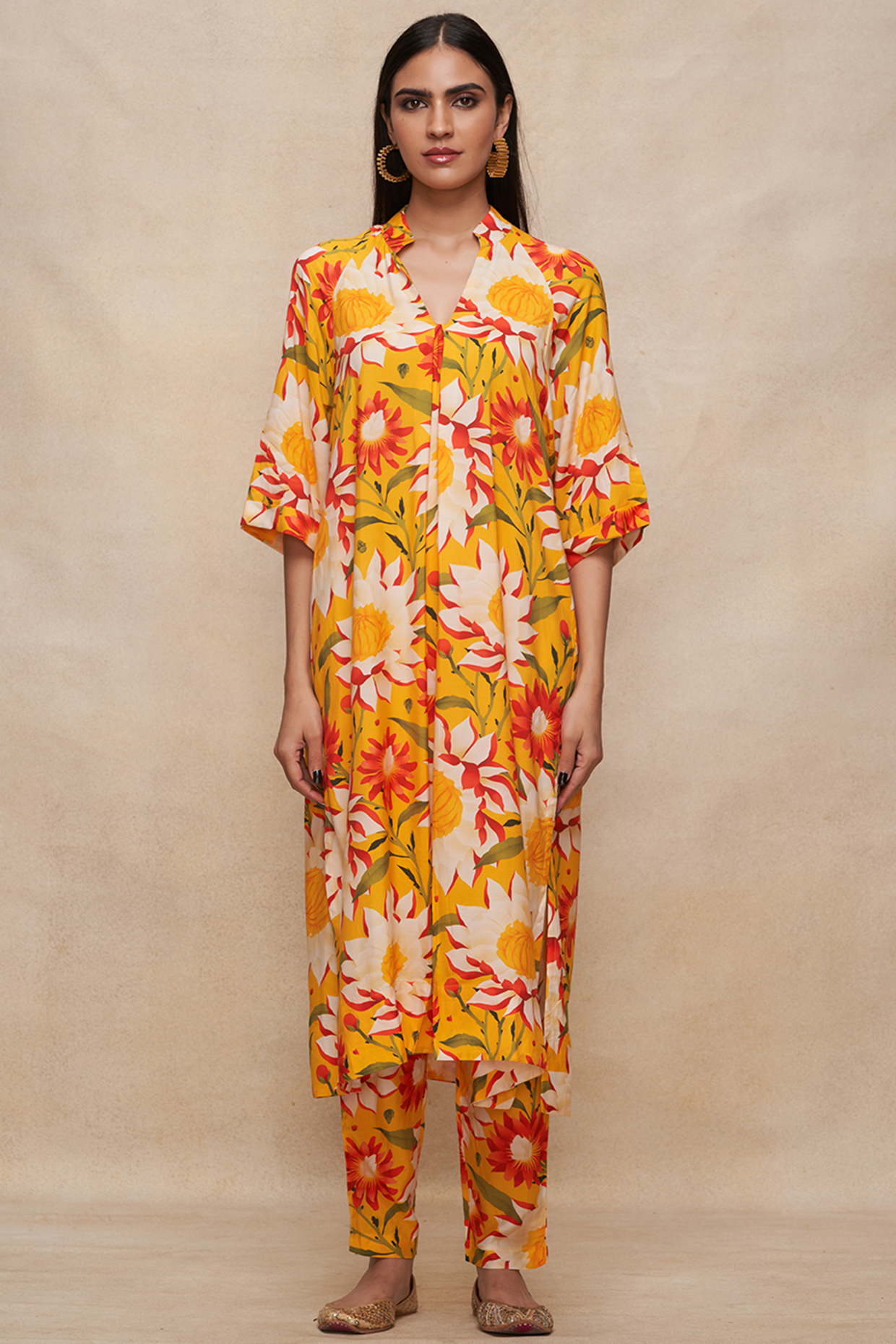 Yellow Viscose Floral Digital Printed Kurta by Gulabo By Abu Sandeep at Pernia's Pop Up Shop