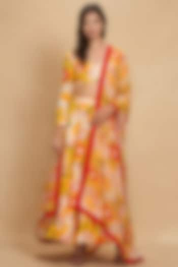 Yellow Organza Floral Digital Printed Dupatta by Gulabo By Abu Sandeep at Pernia's Pop Up Shop