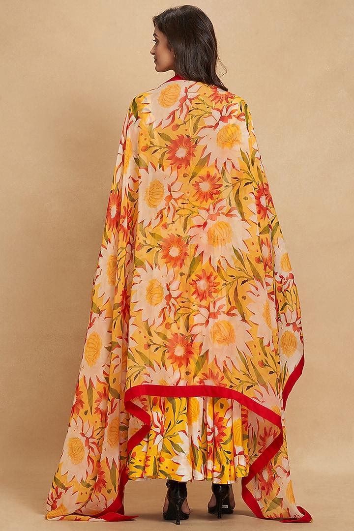 Yellow Organza Floral Digital Printed Dupatta by Gulabo By Abu Sandeep at Pernia's Pop Up Shop