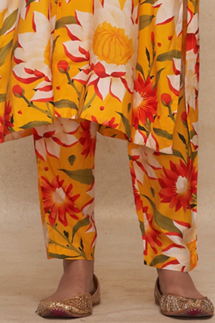 Yellow Viscose Floral Digital Printed Straight Pants by Gulabo By Abu Sandeep at Pernia's Pop Up Shop