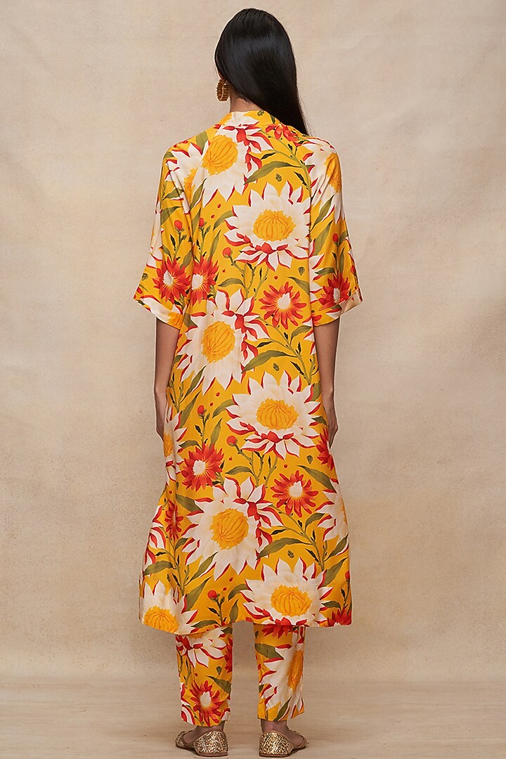 Yellow Viscose Floral Digital Printed Straight Pants by Gulabo By Abu Sandeep at Pernia's Pop Up Shop