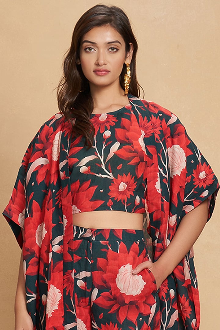Navy Blue Linen Digital Printed Overlay by Gulabo By Abu Sandeep at Pernia's Pop Up Shop