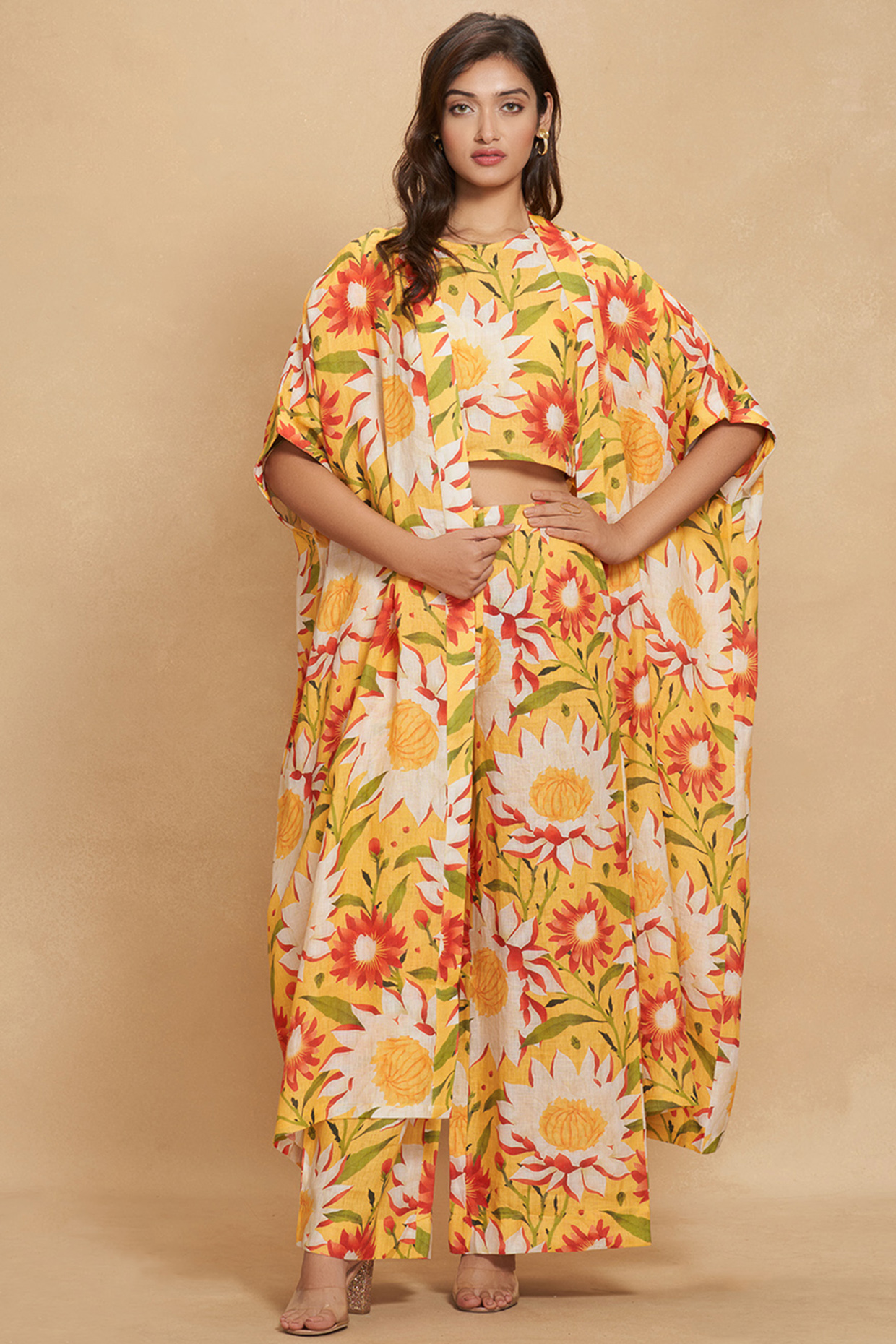 Yellow Linen Digital Printed Overlay by Gulabo By Abu Sandeep at Pernia's Pop Up Shop