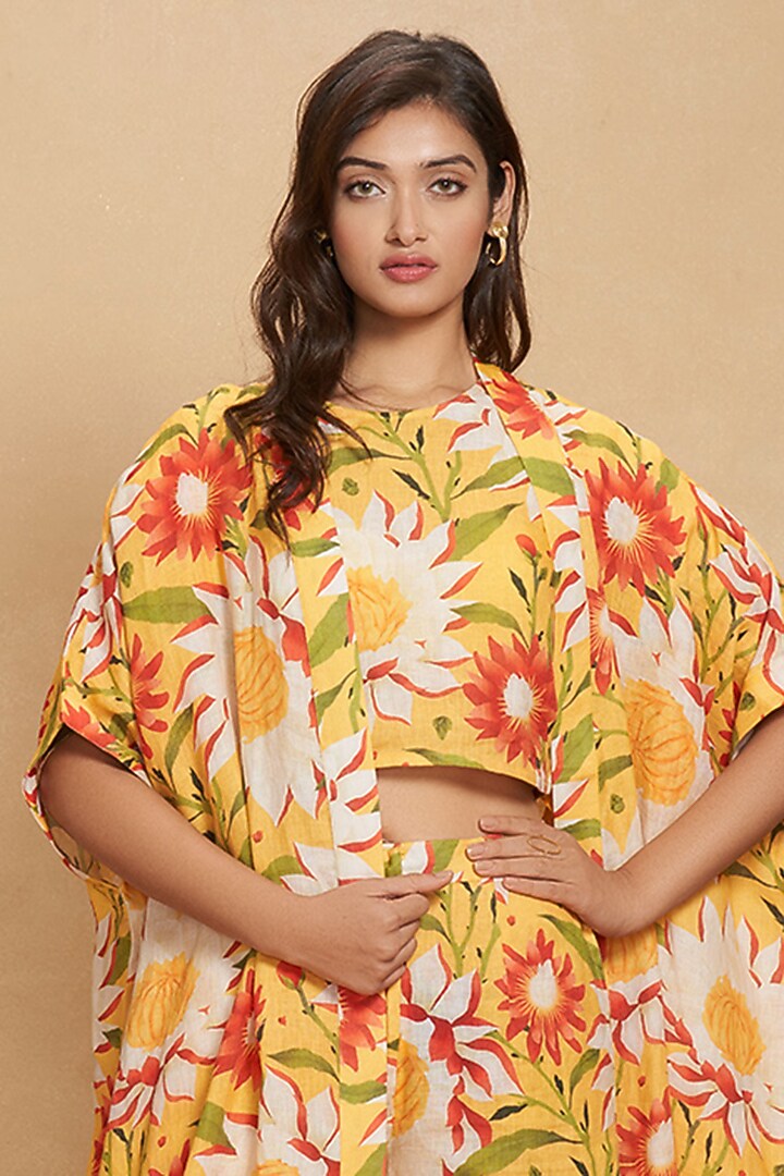 Yellow Linen Digital Printed Overlay by Gulabo By Abu Sandeep at Pernia's Pop Up Shop