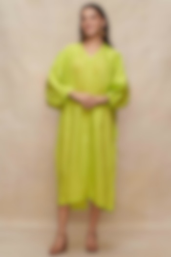 Lime Green Linen Kaftan Summer Dress by Gulabo By Abu Sandeep at Pernia's Pop Up Shop