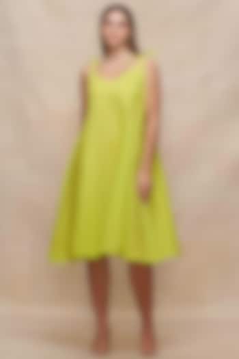 Lime Green Linen Oversized Slip Dress by Gulabo By Abu Sandeep