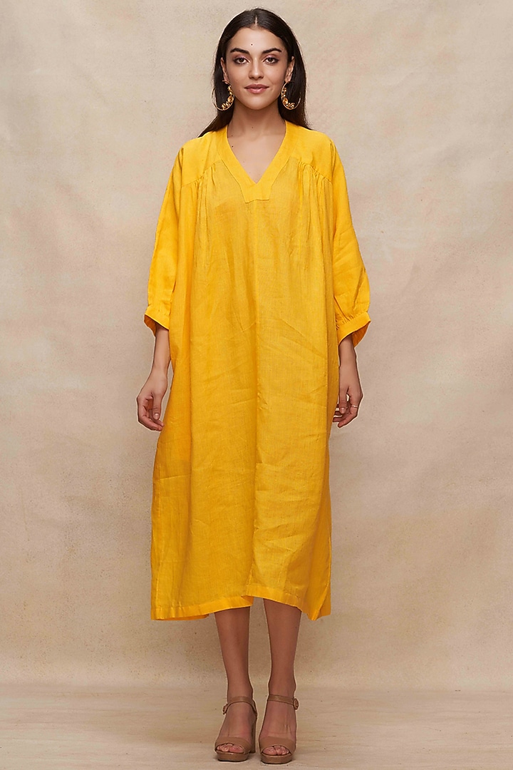 Yellow Linen Kaftan Summer Dress by Gulabo By Abu Sandeep at Pernia's Pop Up Shop