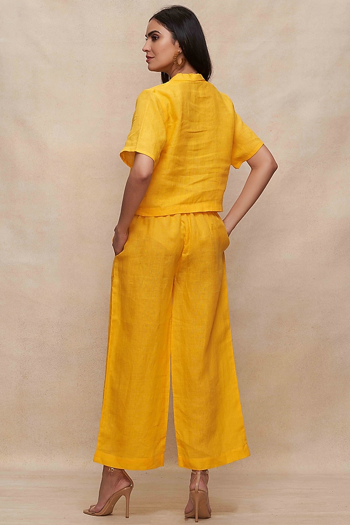 Yellow Linen Straight Pants by Gulabo By Abu Sandeep at Pernia's Pop Up Shop