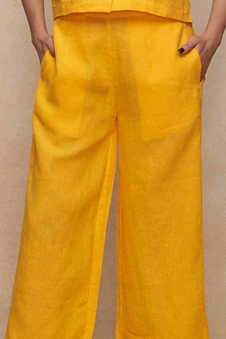 Yellow Linen Straight Pants by Gulabo By Abu Sandeep at Pernia's Pop Up Shop