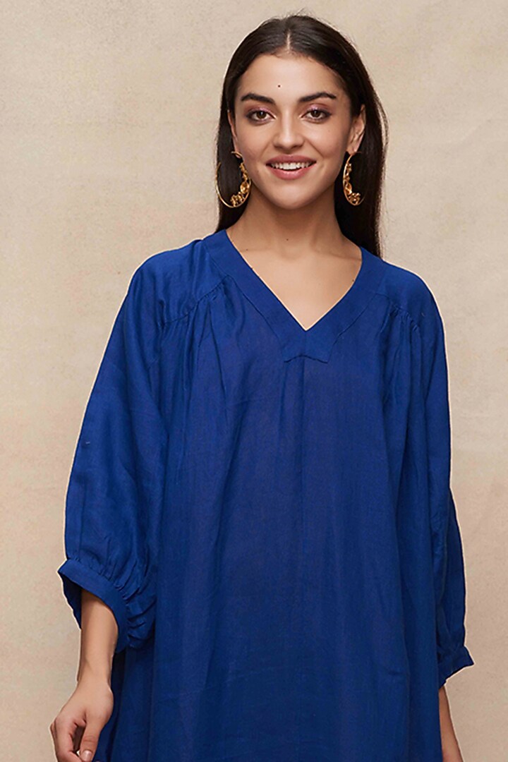 Navy Blue Linen Kaftan Summer Dress by Gulabo By Abu Sandeep at Pernia's Pop Up Shop