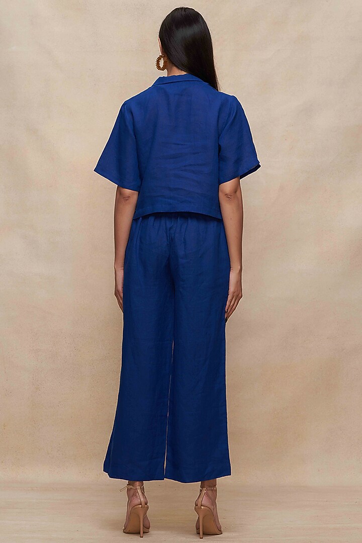 Navy Blue Linen Straight Pants by Gulabo By Abu Sandeep at Pernia's Pop Up Shop