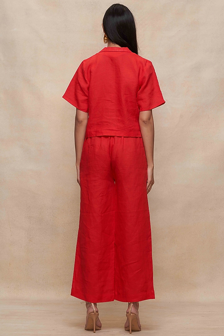 Red Linen Straight Pants by Gulabo By Abu Sandeep at Pernia's Pop Up Shop