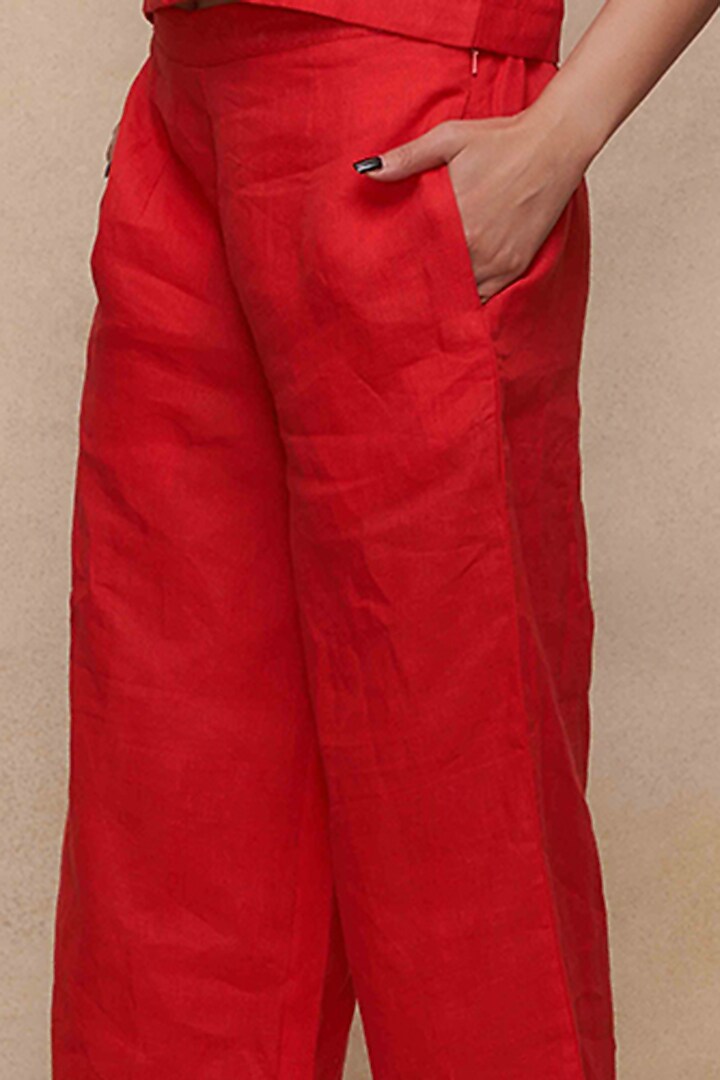 Red Linen Straight Pants by Gulabo By Abu Sandeep at Pernia's Pop Up Shop