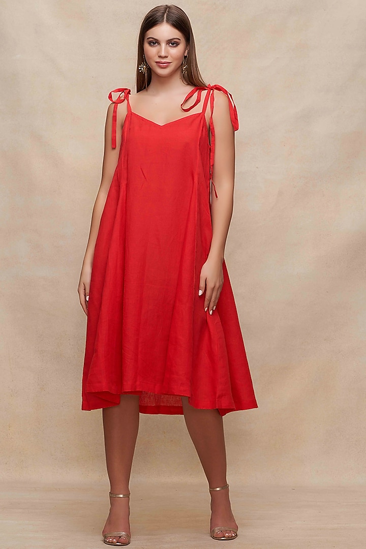 Red Linen Oversized Slip Dress by Gulabo By Abu Sandeep