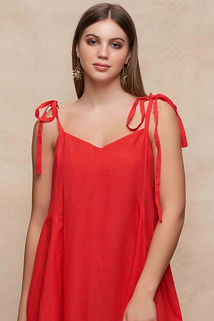 Red Linen Oversized Slip Summer Dress by Gulabo By Abu Sandeep at Pernia's Pop Up Shop