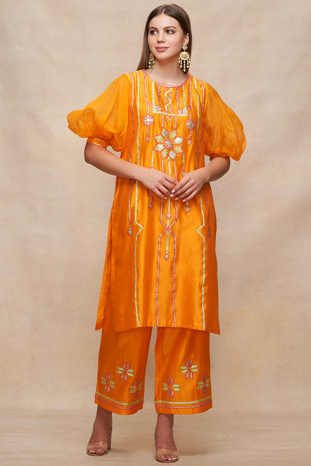 Mango Yellow Chanderi Gota Work Short Kurta by Gulabo By Abu Sandeep at Pernia's Pop Up Shop