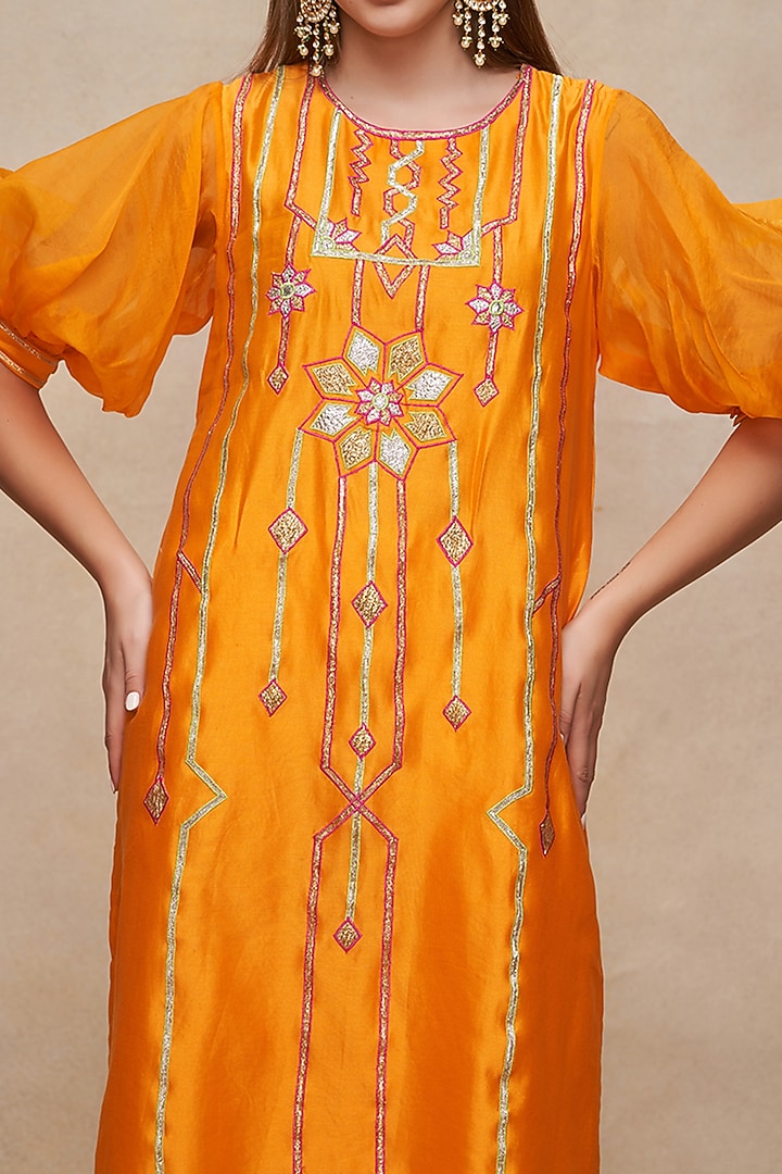Mango Yellow Chanderi Gota Work Short Kurta by Gulabo By Abu Sandeep at Pernia's Pop Up Shop