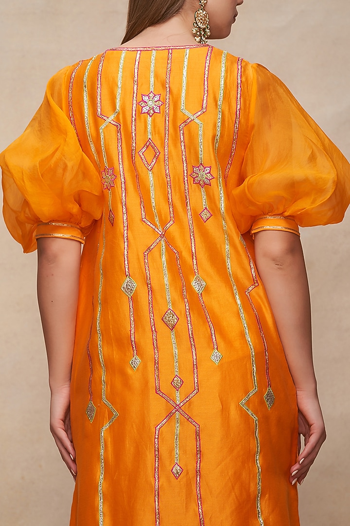 Mango Yellow Chanderi Gota Work Short Kurta by Gulabo By Abu Sandeep at Pernia's Pop Up Shop