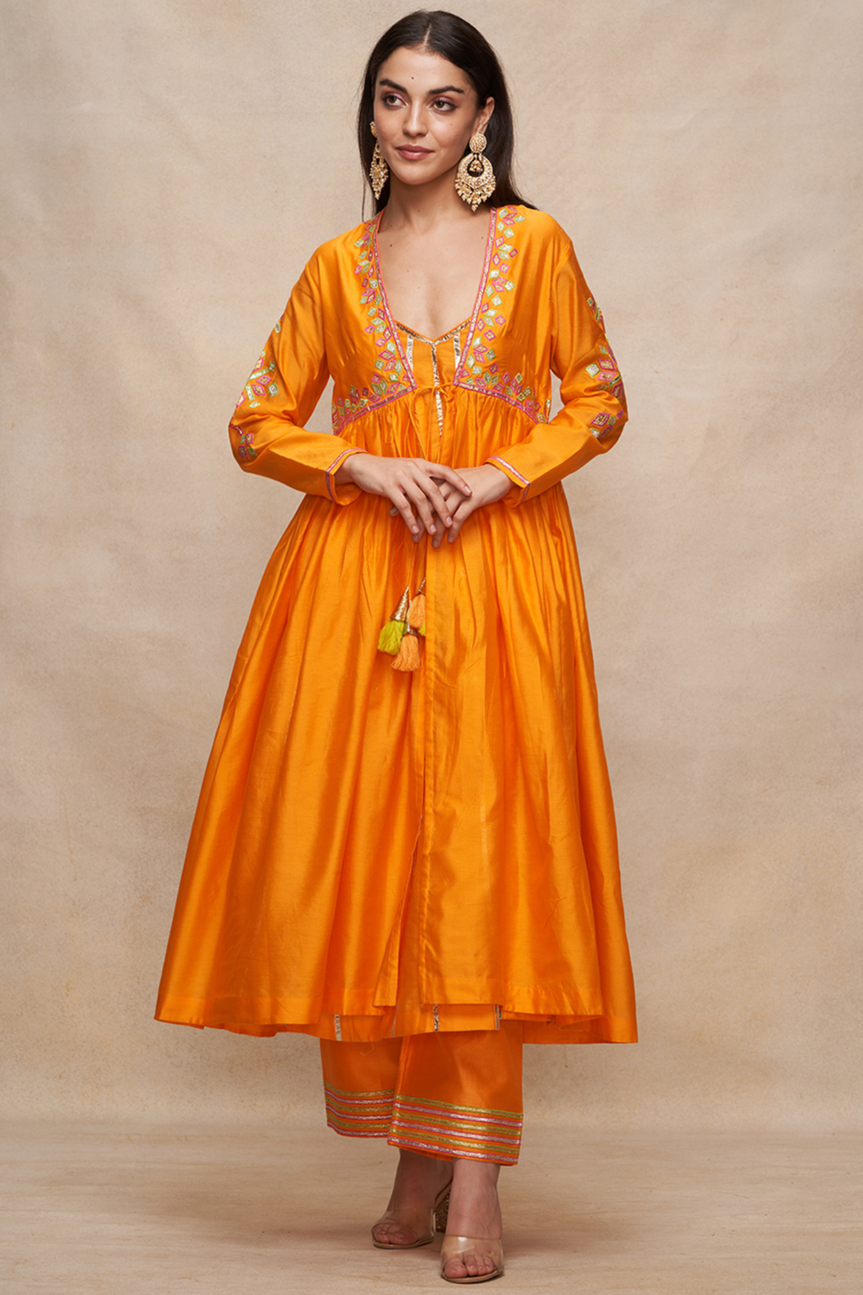 Mango Yellow Chanderi Gota Work Overlay by Gulabo By Abu Sandeep at Pernia's Pop Up Shop