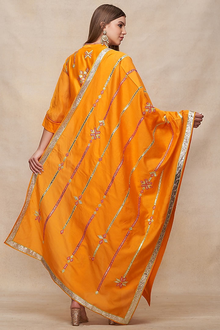 Mango Yellow Chanderi Gota Work Dupatta by Gulabo By Abu Sandeep at Pernia's Pop Up Shop