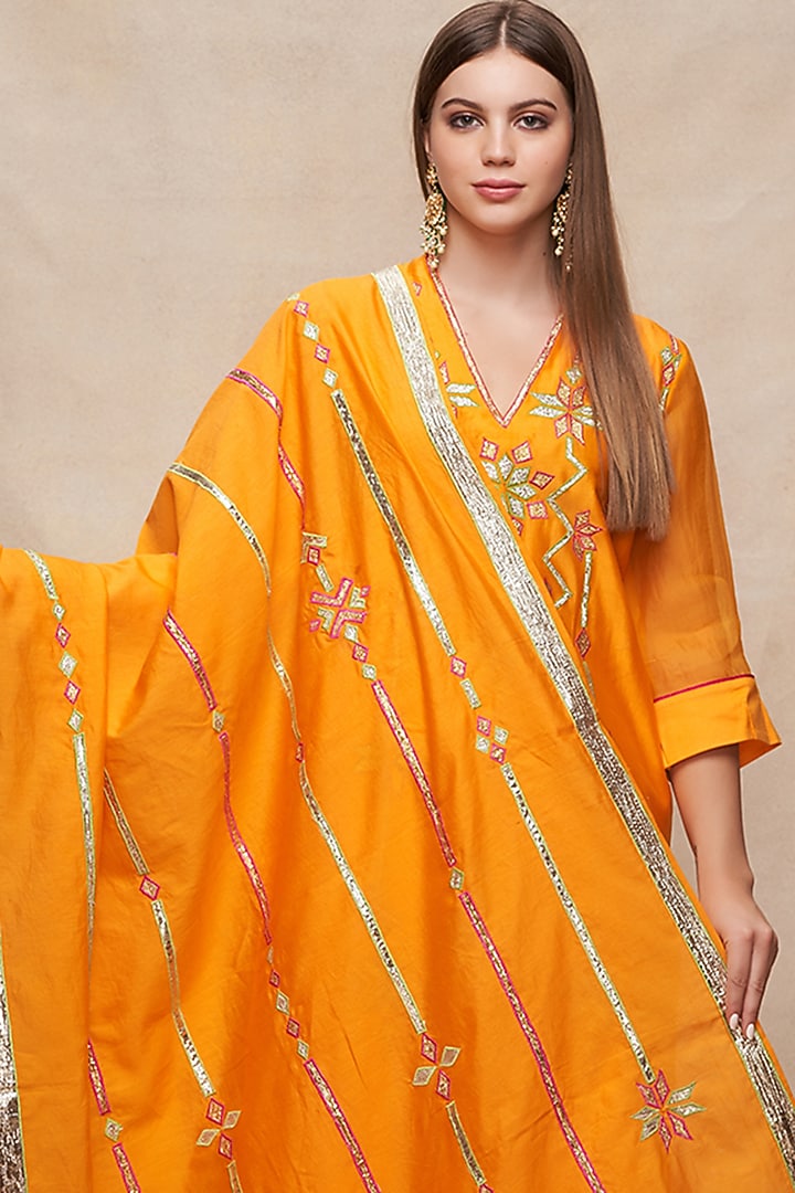 Mango Yellow Chanderi Gota Work Dupatta by Gulabo By Abu Sandeep at Pernia's Pop Up Shop