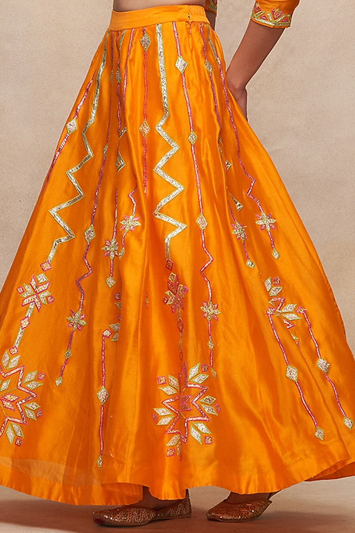 Mango Yellow Chanderi Gota Work Kalidar Skirt by Gulabo By Abu Sandeep at Pernia's Pop Up Shop
