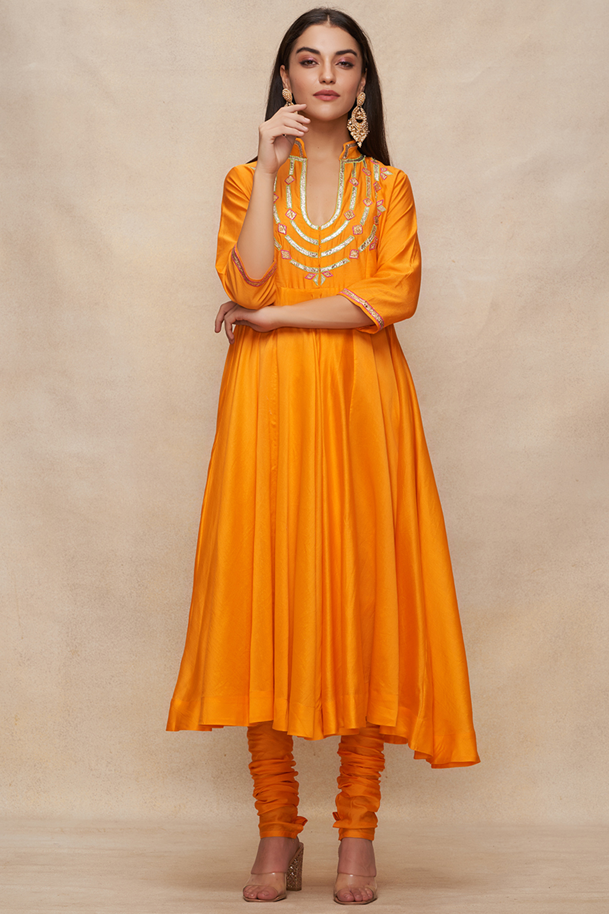 Mango Yellow Chanderi Gota Work Party Wear Anarkali by Gulabo By Abu Sandeep at Pernia's Pop Up Shop