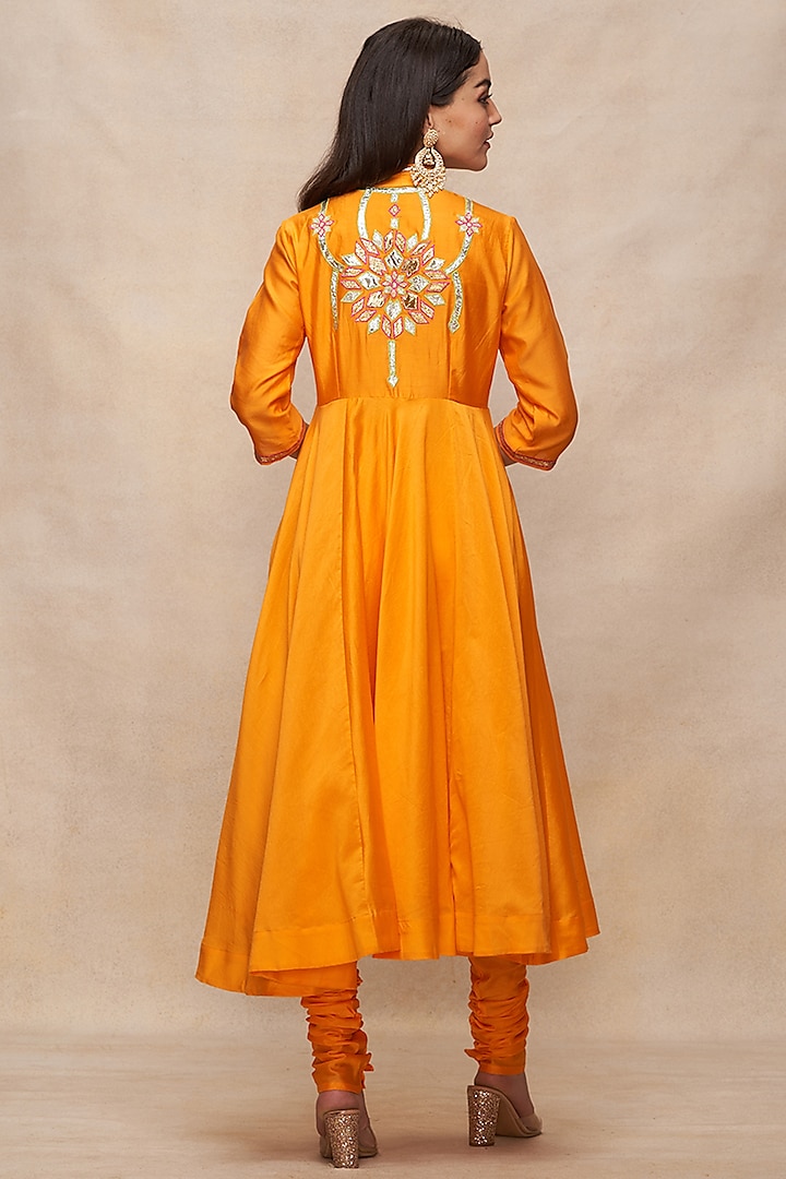 Mango Yellow Chanderi Gota Work Party Wear Anarkali by Gulabo By Abu Sandeep at Pernia's Pop Up Shop