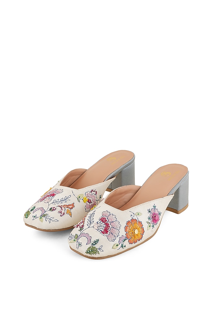 White Faux Leather Hand Painted Mules by Shilpsutra